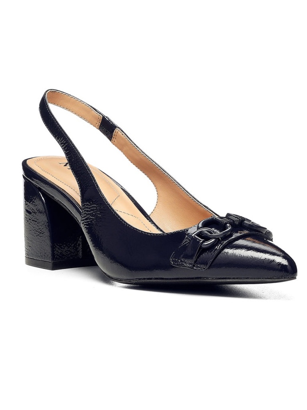 NYDJ Sanya Point Toe Slingback Heels Navy Patent Leather Size 9